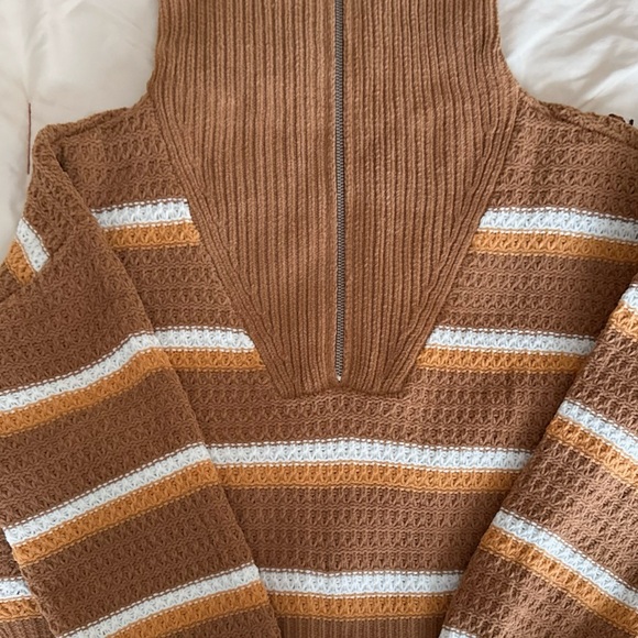 Nordstrom Brown and White Striped Cowl Neck Sweater - Picture 9 of 9